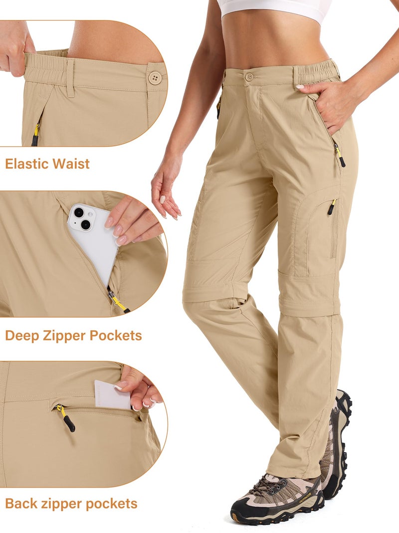 Toomett Women's Hiking Pants Convertible Quick Dry Stretch Lightweight Outdoor UPF 40 Fishing Safari Travel Pants 4409 Light Khaki, 6 - Image 3
